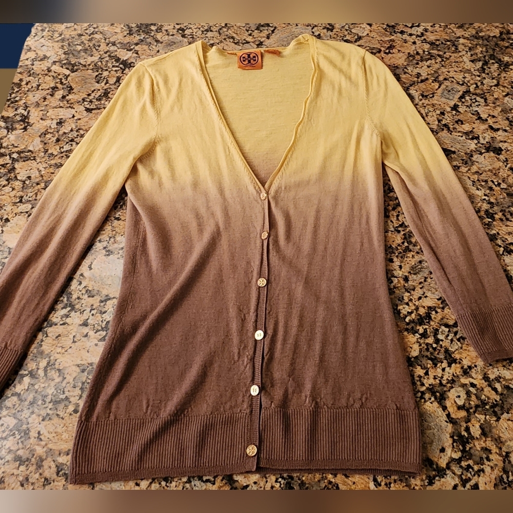 Tory Burch Small Ombre Wool Cardigan Brown Yellow